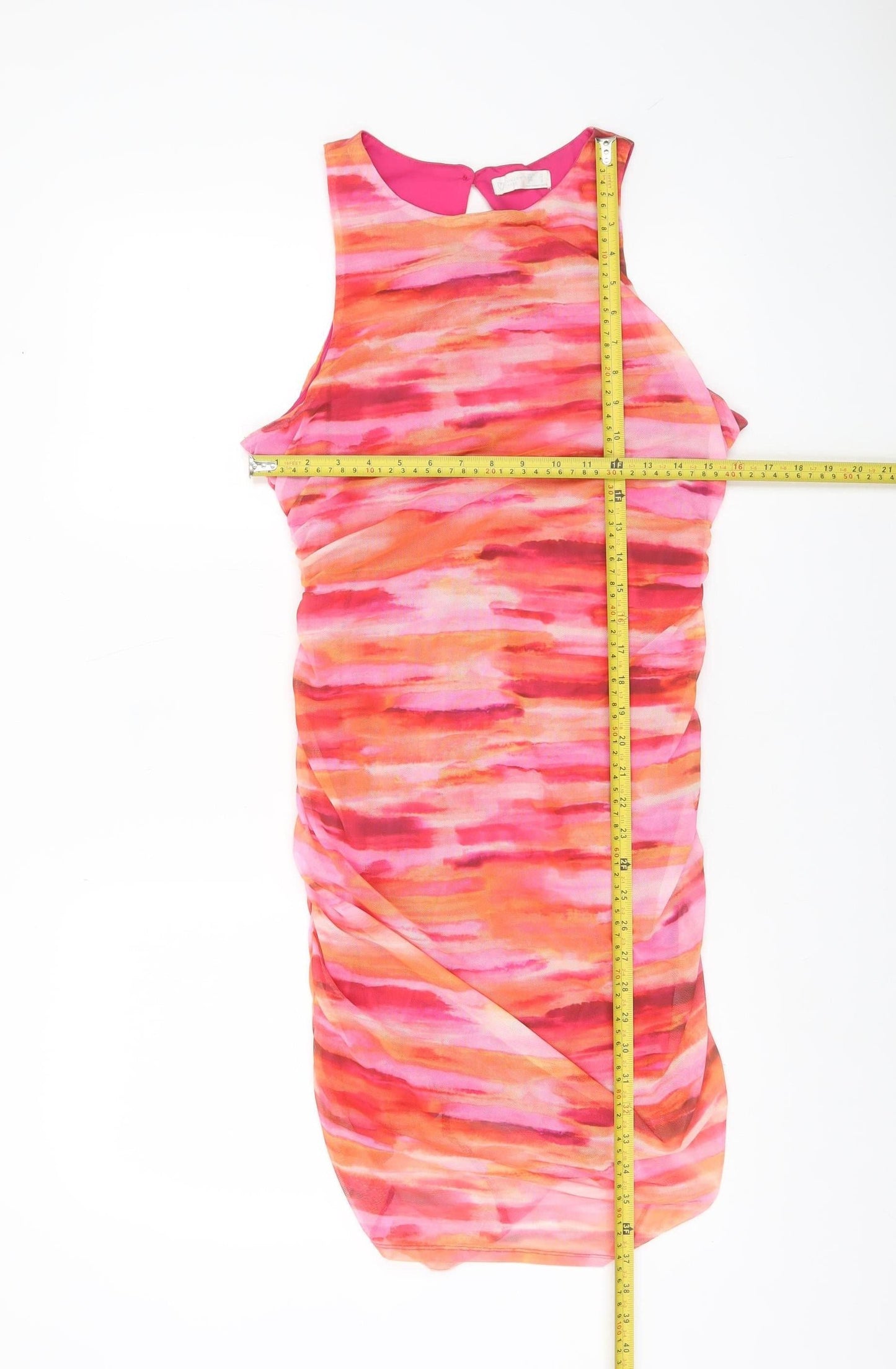 Primark Women’s Pink Orange Ruched Sheath Cocktail Dress Size 14