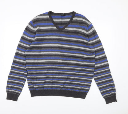 Additional front view of Jaeger men’s multicoloured striped cotton v-neck jumper l