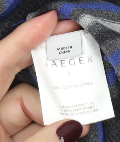 Brand and care label for Jaeger men’s multicoloured striped cotton v-neck jumper l