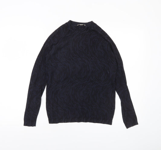 Whistles Womens Black Animal Print Jumper Size 8 Cotton Crew Neck