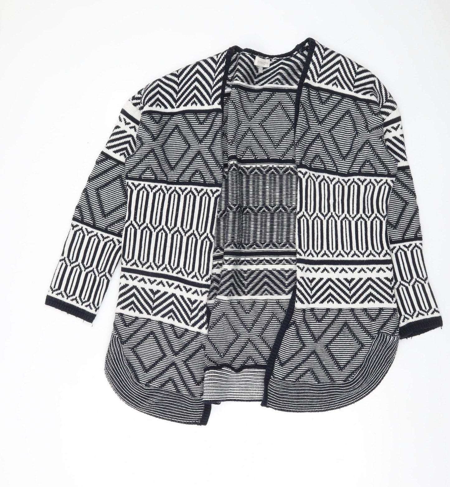 Monsoon Womens Black White L Cardigan Geometric Knit Open Front