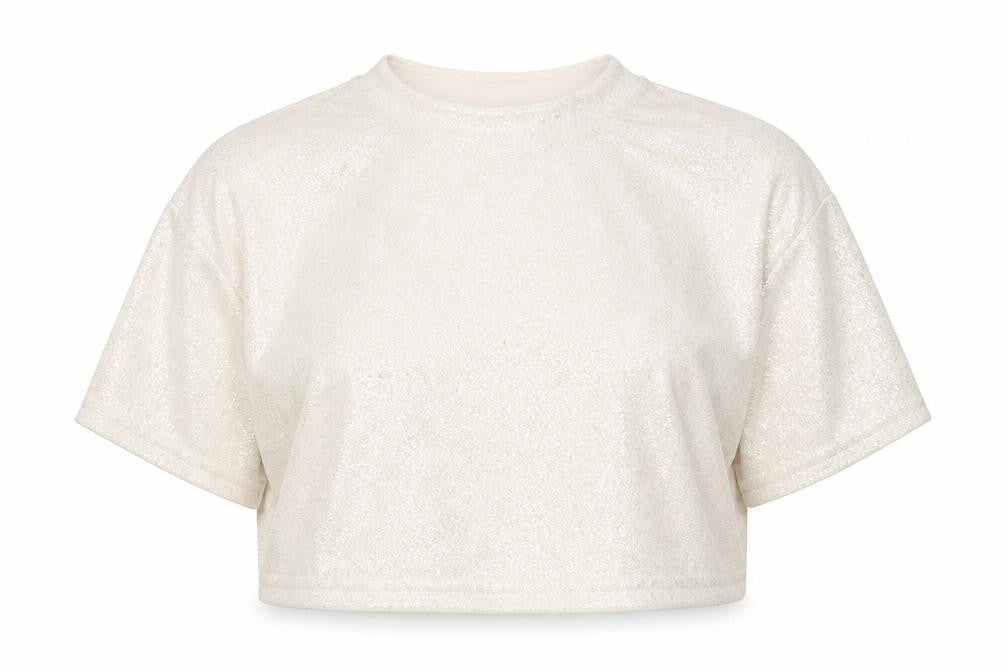 H&M Women Ivory Sequin Cropped T-Shirt Size 14 Party Top
