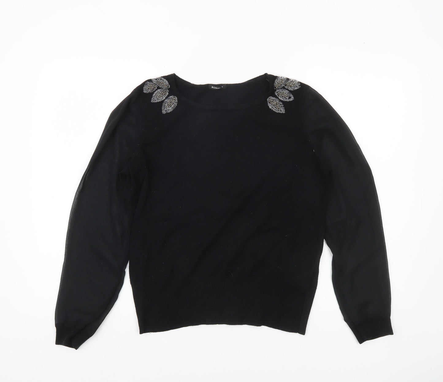 Roman Women’s Black Beaded Pullover Jumper Size 16 Long Sleeve