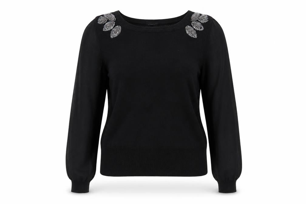 Roman Women’s Black Beaded Pullover Jumper Size 16 Long Sleeve