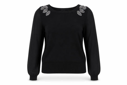 Front view of Roman Women’s Black Beaded jumper, size UK 16, Long Sleeve