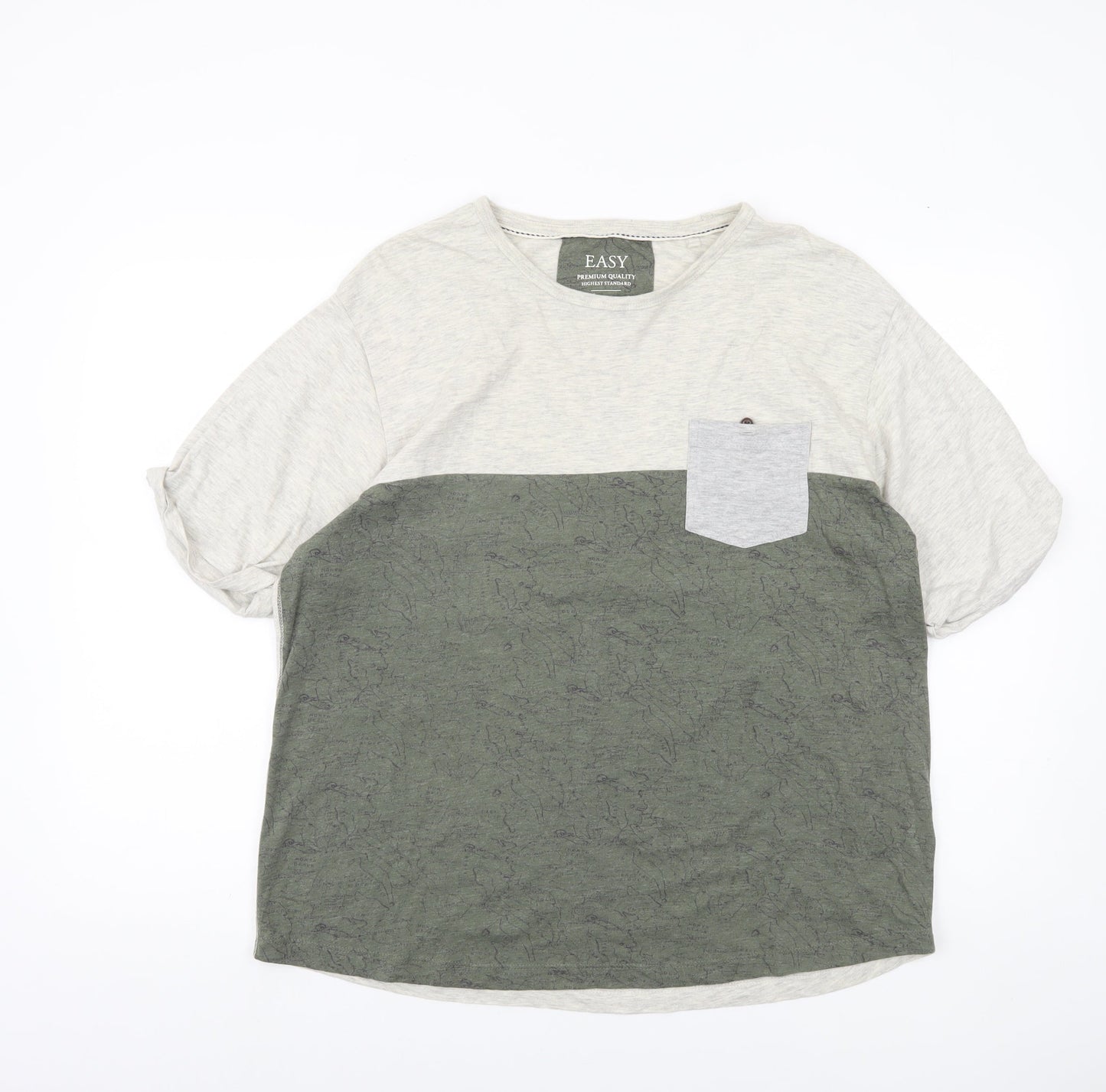 Easy Men’s Grey Green Colourblock XL Crew Neck T-Shirt