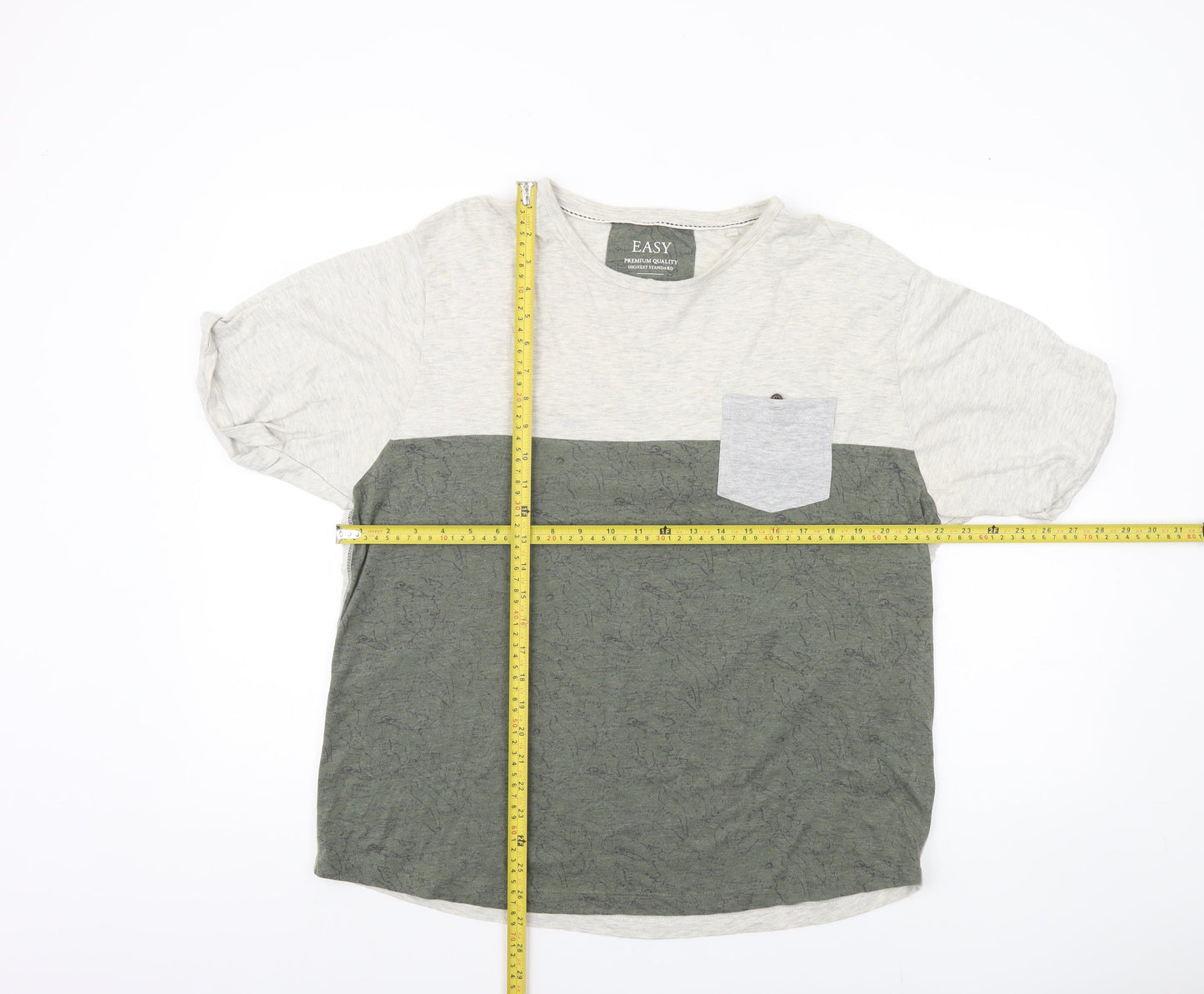 Easy Men’s Grey Green Colourblock XL Crew Neck T-Shirt