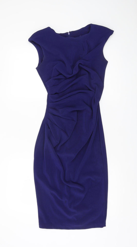 Diva Catwalk Women’s Blue Ruched Sheath Knee Length Dress M