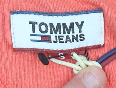 Tommy Jeans Women Orange S Cotton Crew Neck Logo T-Shirt