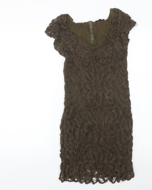 Massimo Dutti Women’s Brown Lace Sheath Dress Size 8 Scoop Neck