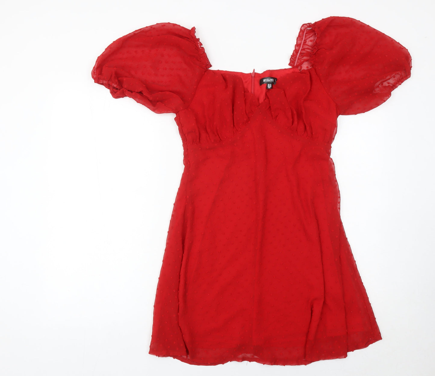 Missguided Women Red Size 12 Puff Sleeve Short A-Line Dress