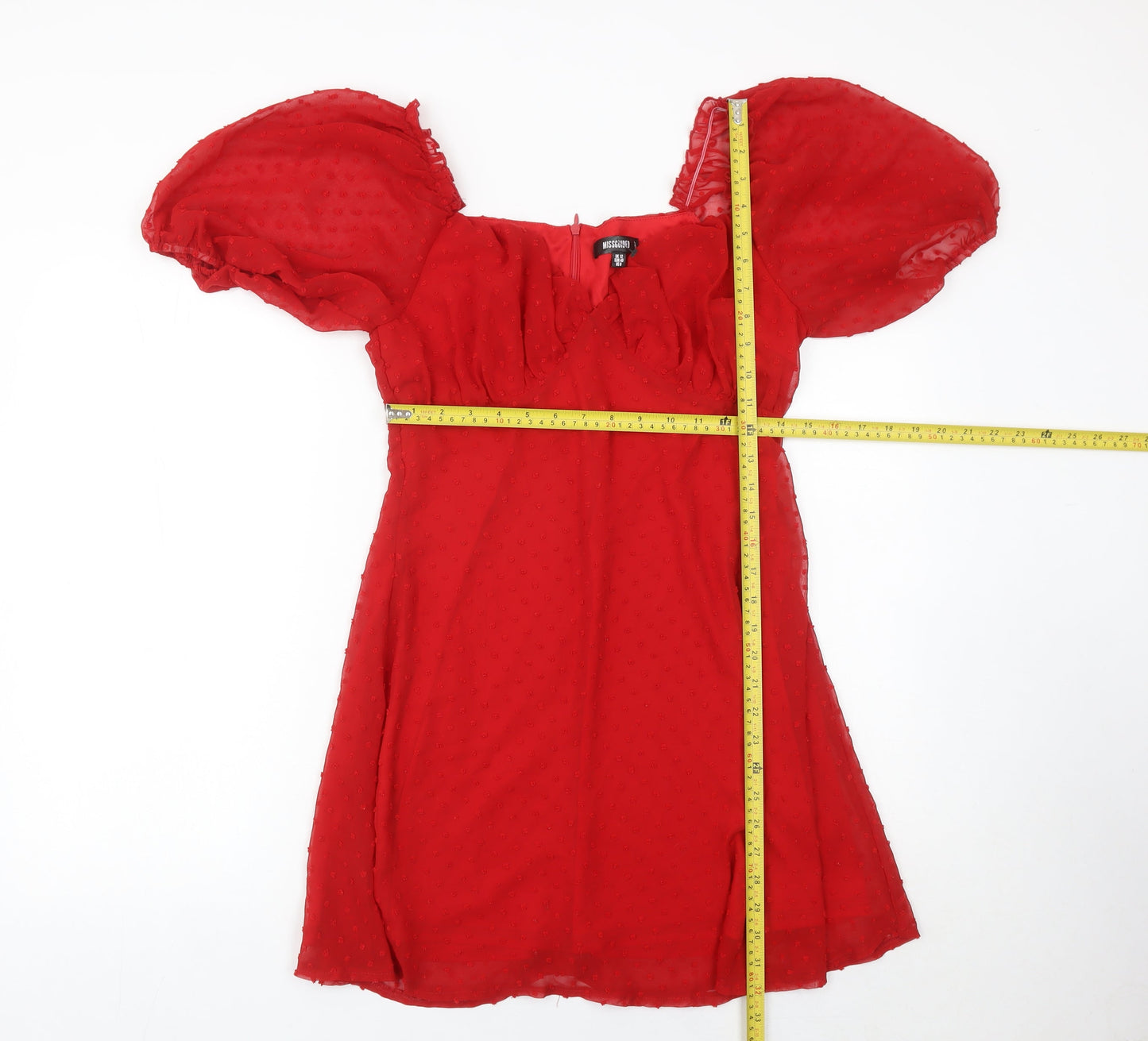Missguided Women Red Size 12 Puff Sleeve Short A-Line Dress