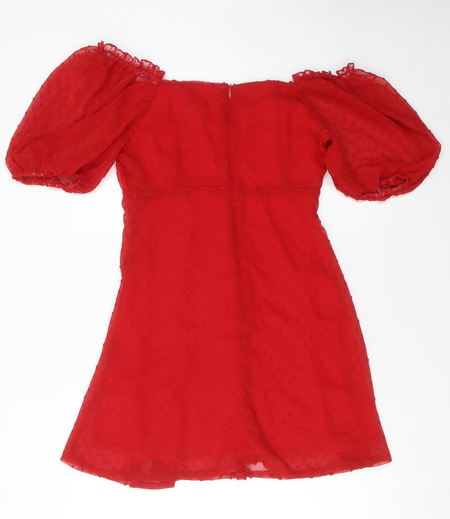 Missguided Women Red Size 12 Puff Sleeve Short A-Line Dress