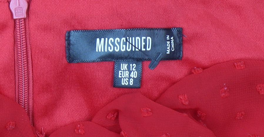 Missguided Women Red Size 12 Puff Sleeve Short A-Line Dress