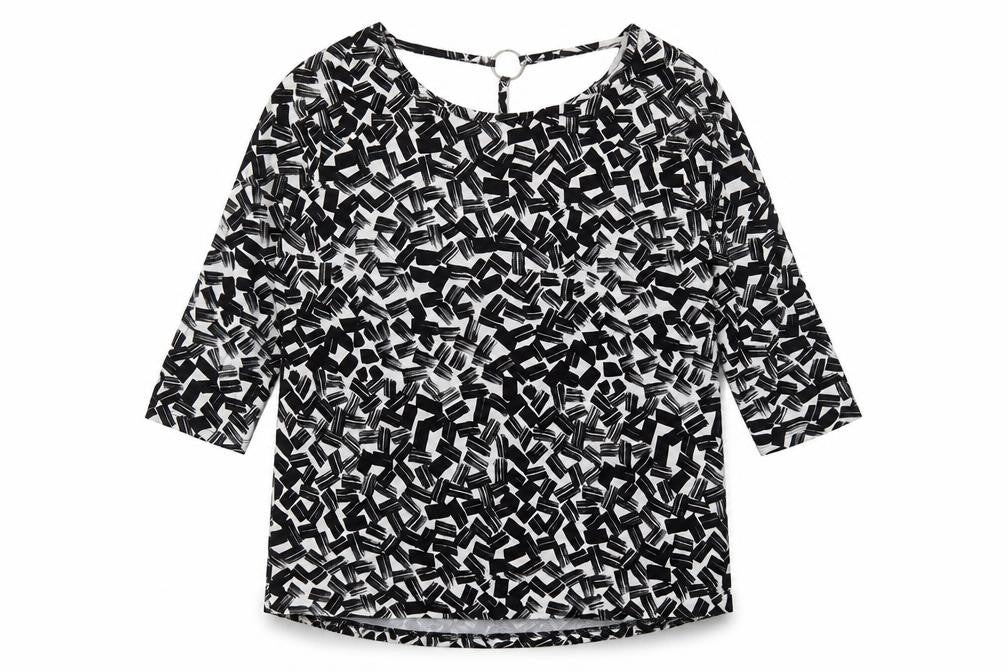 Peacocks Women’s Black Geometric Tunic Blouse Size 14