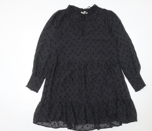 H&M Women’s Black Embroidered Shift Dress Size 8 Long Sleeve