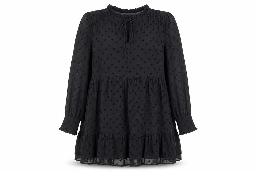 H&M Women’s Black Embroidered Shift Dress Size 8 Long Sleeve