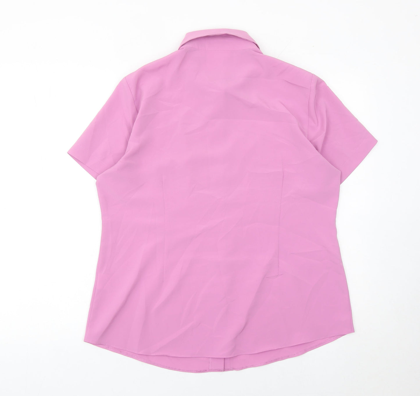 Janique Womens Pink Button-Up Short Sleeve Blouse Shirt L