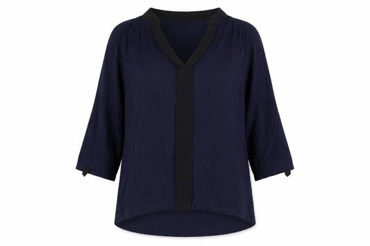 En Garde Womens Blue Size 14 Tunic Blouse 3/4 Sleeve V-Neck