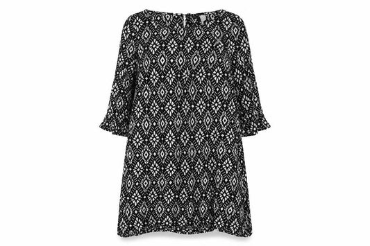H&M Women’s Black Geometric Shift Dress Size 6 3/4 Sleeve