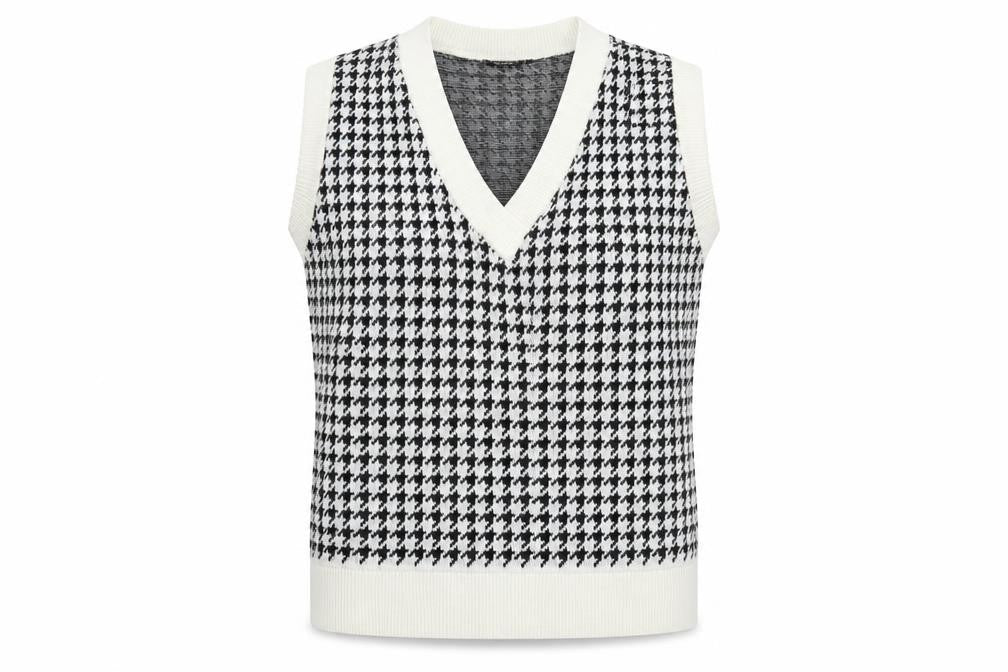 Nasty Gal Womens Black White Houndstooth Knit Sleeveless Vest M