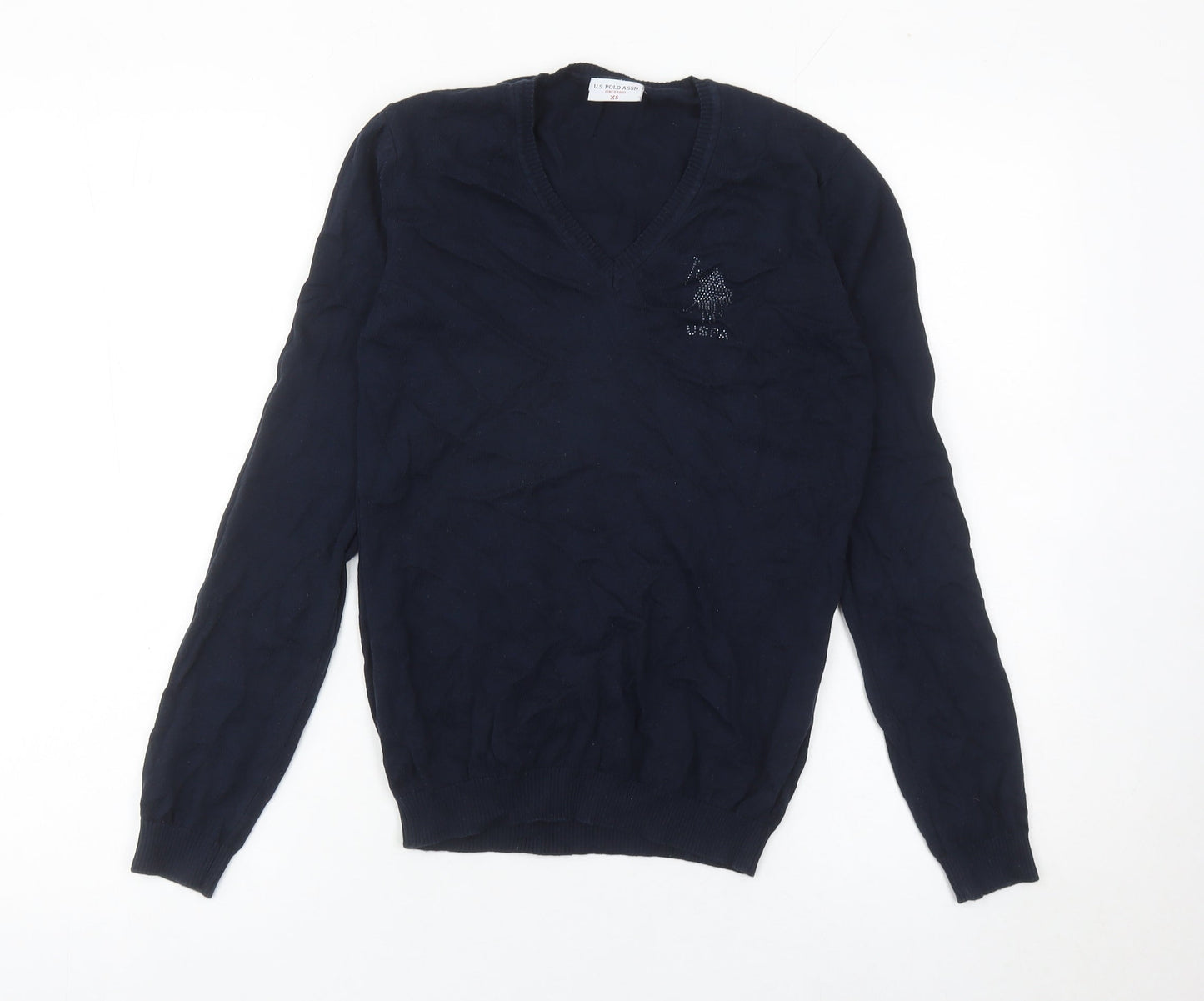 U.S. Polo Assn. Women's Blue XS V-Neck Cotton Jumper