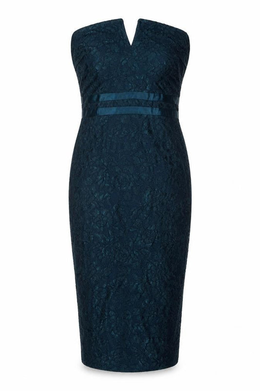 Pink Boutique Women’s Green Lace Bodycon Strapless Midi Dress Size 8