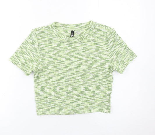 H&M Divided Women’s Green Cropped T-Shirt Size S Slim Fit