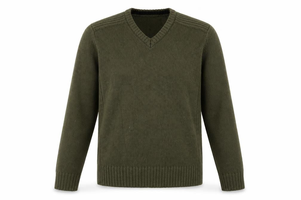 Fabric8 Men's Green V-Neck Knit Pullover Jumper Size M
