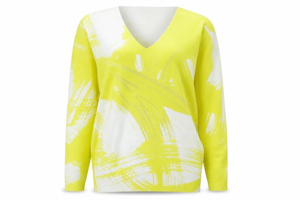 Peruzzi Womens Yellow V-Neck Pullover Jumper Size 8 Long Sleeve