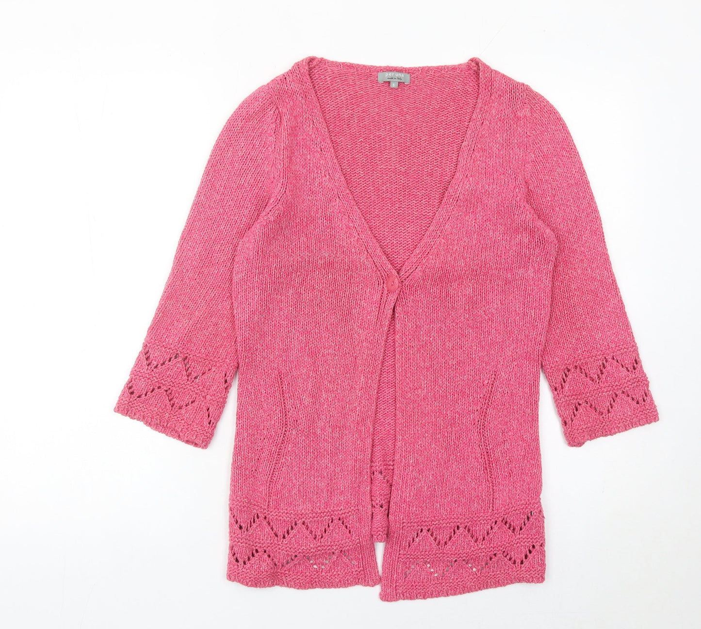Marks and Spencer Women Pink Cardigan S V-Neck 3/4 Sleeve Cotton Blend