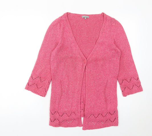 Marks and Spencer Women Pink Cardigan S V-Neck 3/4 Sleeve Cotton Blend