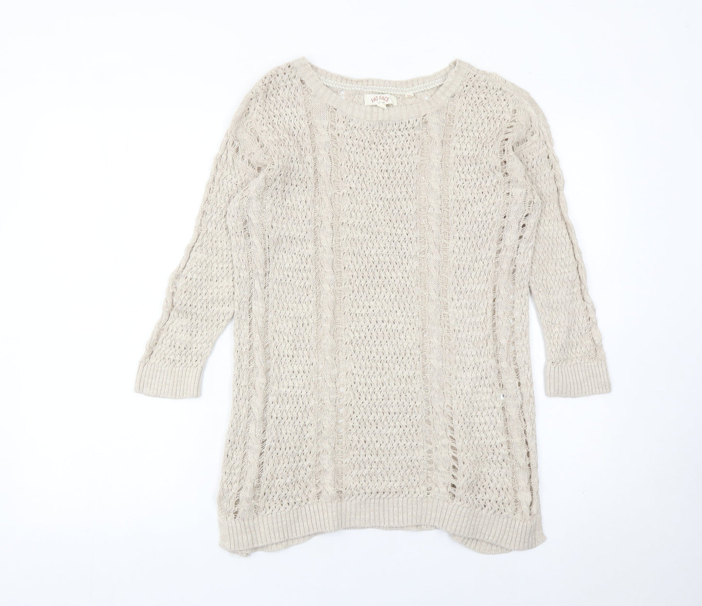 Fat Face Womens Beige Size 10 Crew Neck Open-Knit Jumper