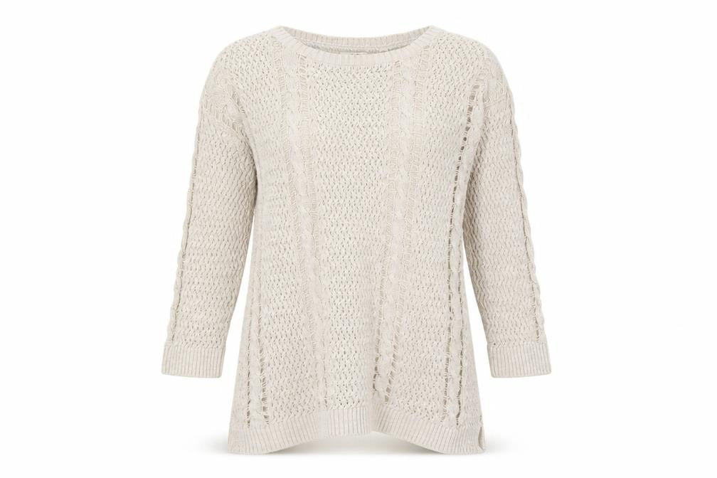 Fat Face Womens Beige Size 10 Crew Neck Open-Knit Jumper
