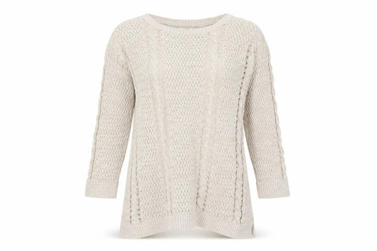 FatFace Womens Beige Size 10 Crew Neck Open-Knit Jumper