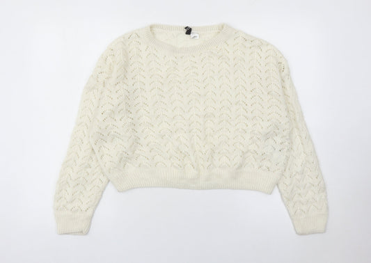 DIVIDED Womens Ivory Open-Knit Pullover Jumper Size 16