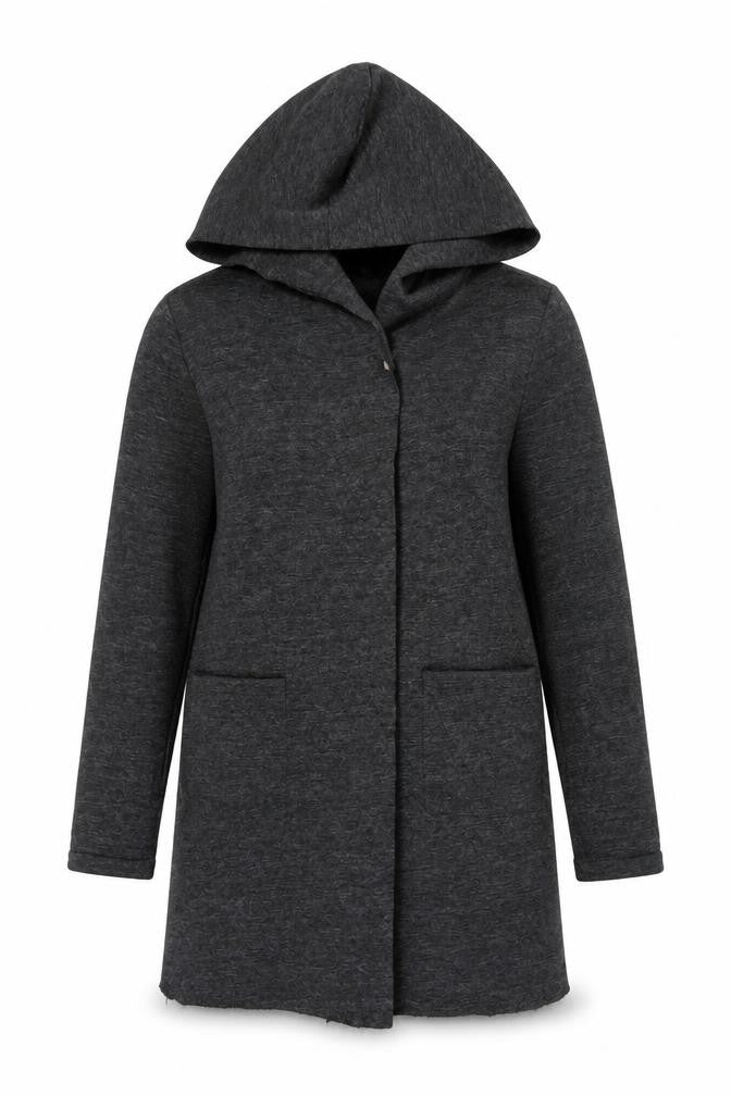 Amisu Women's Grey Hooded Long Coat Size 6 Polyester Viscose Zip Casual