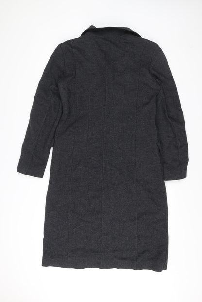 Preloved Zara Grey Long Overcoat Unisex Adults Size 38 Buttoned - Detail