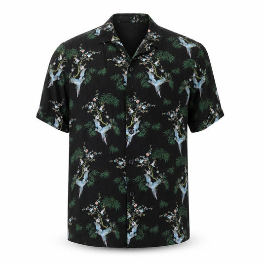 Pull&Bear Men’s Black Tropical Animal Print Shirt M Short Sleeve