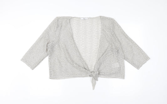 Klass Collection Womens Grey Open Knit Cardigan XL V-Neck 3/4 Sleeve
