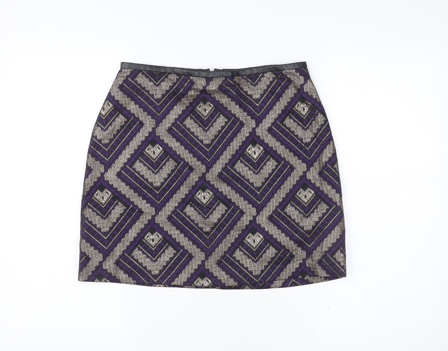 Oasis Women’s Purple Gold Geometric Pencil Skirt Size 10