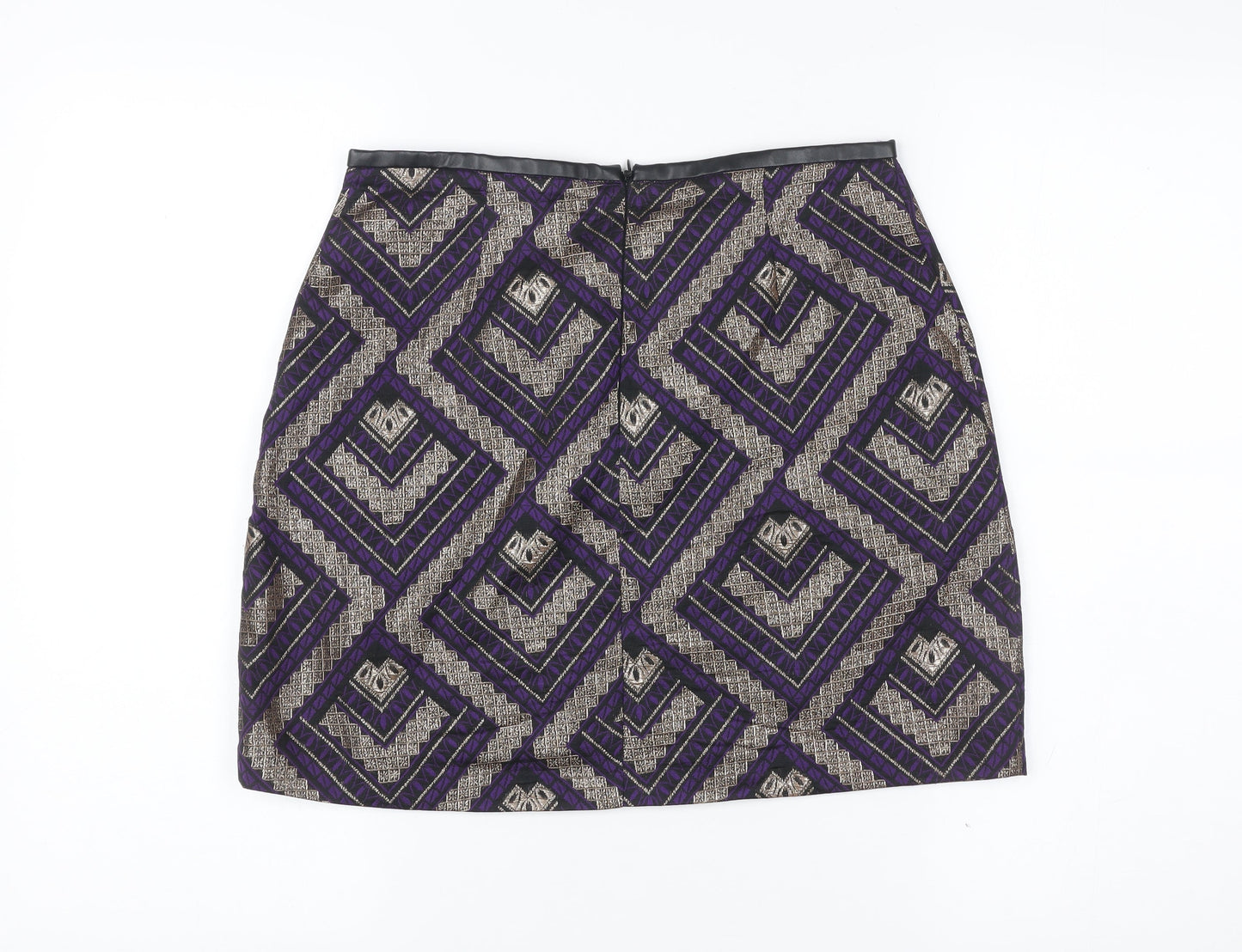Oasis Women’s Purple Gold Geometric Pencil Skirt Size 10