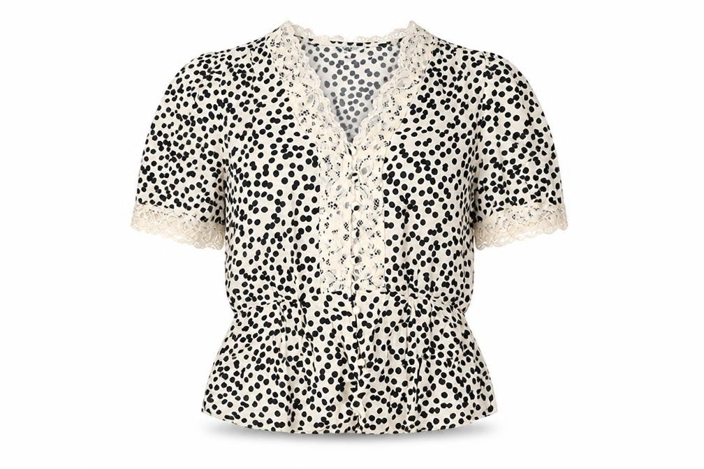 Marks & Spencer Womens Ivory Black Polka Dot Wrap Blouse Size 12