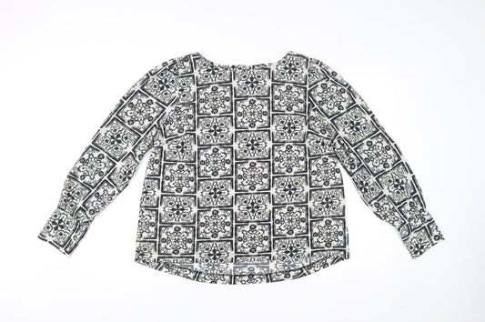 Next Women’s Black Geometric Print Blouse Size 18 Long Sleeve