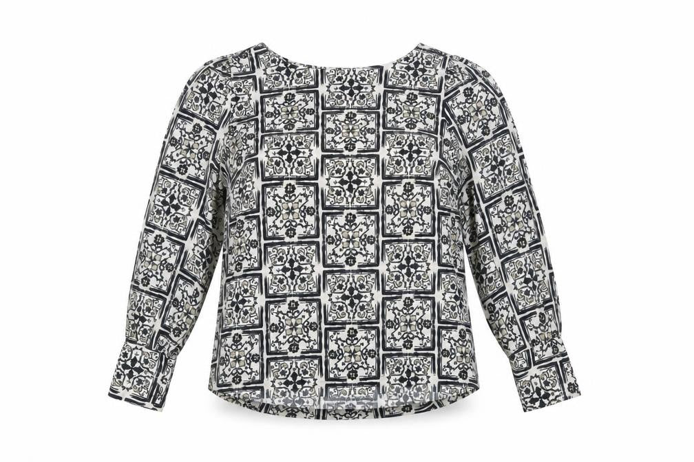 Next Women’s Black Geometric Print Blouse Size 18 Long Sleeve