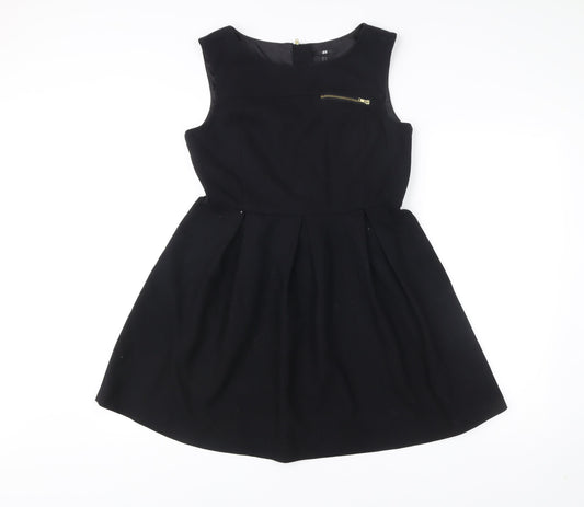 H&M Womens Black Skater Dress Size 12 Sleeveless Lined Zip