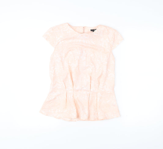 H&M Womens Pink Floral Blouse Size 8 Short Sleeve Tunic Top