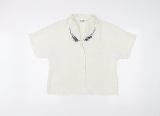 Jamie Oliver Womens Ivory Embroidered Collar Button-Up Blouse Size 14