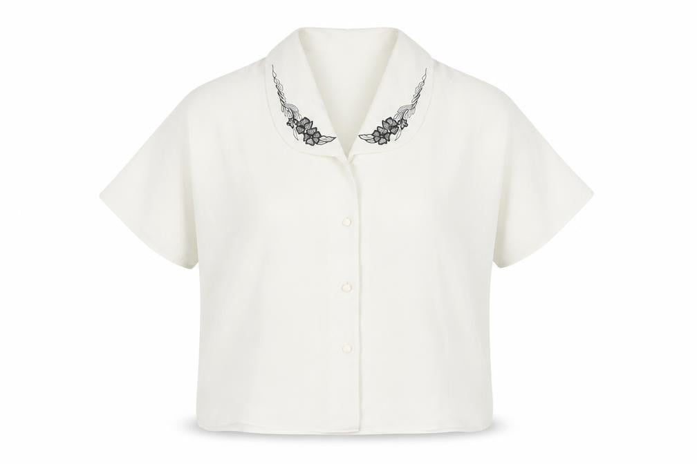 Jamie Oliver Womens Ivory Embroidered Collar Button-Up Blouse Size 14