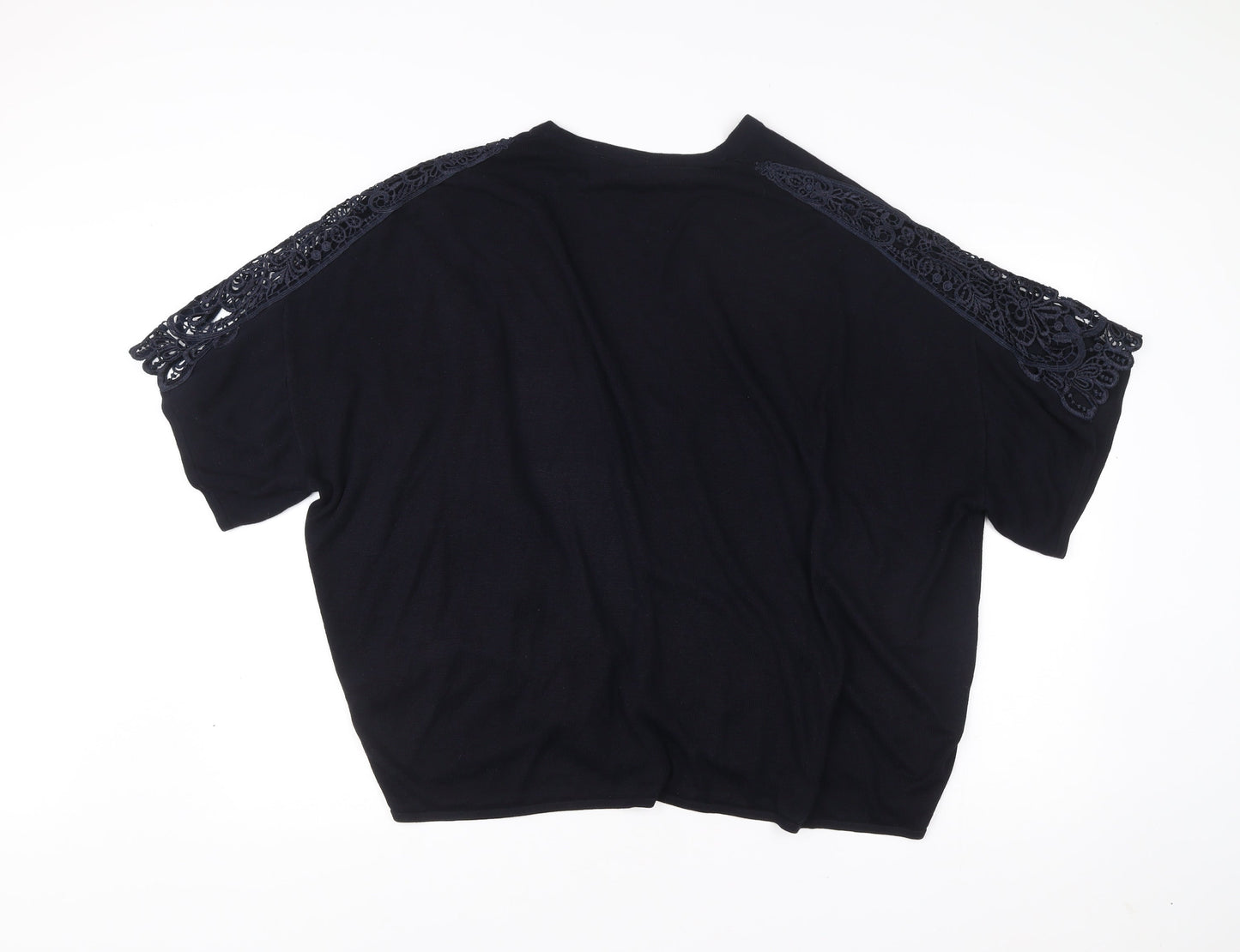 Yours Women Black Plus Size 18-20 Crochet Accent Open Short Sleeve Cardigan